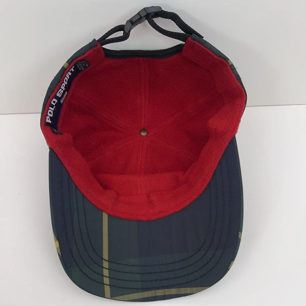 Vtg POLO RALPH LAUREN Cap Tartan Plaid Fleece Lined Hat Adult OS Nylon USA Hat‎